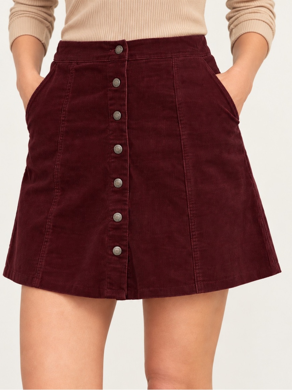 Maurices Corduroy Button-Front Skirt in Burgundy Size 12